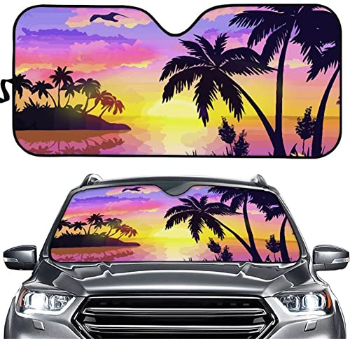 Hixingo Auto Frontscheibe, Funny 3D Strand Hülse Motiv Sonnenschutz für Windschutzscheibe, Frontscheibenabdeckung, Faltbares Design Auto Sonnenschutz, UV-Schutz, für meisten Autos (A)