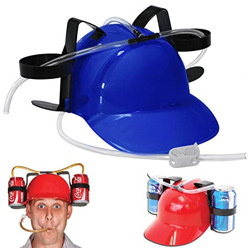 Casco da birra, per feste con tubo e porta bibite, 2 contenitori, articolo per carnevale, divertente, unisex, regalo per la festa del papà (blu)