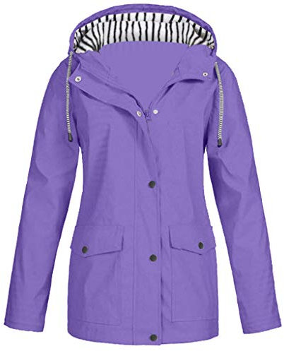 Cocila Ladies Windproof Rain Jacket Plus Outdoor Hooded Raincoat Solid Size Rain Jacket Windproof Women Women's Coat Fleece Sweater Women (Purple, XXL)
