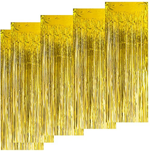 Kioneer Metallic Tinsel Curtains - 5 Packs, 3 ft x 6 ft, Large Foil Fringe for Photo Backdrop, Door, Wall, Window, Party, Christmas Decoration