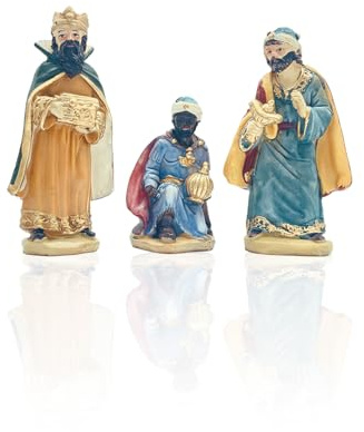 Gesar Figuren 3 Drei Drei Könige für Krippe 9 cm - Set 3 Stück Drei Könige für Krippe aus Harz - Krippenfiguren - Krippenfiguren aus handbemalten Figuren - Weihnachtskrippe