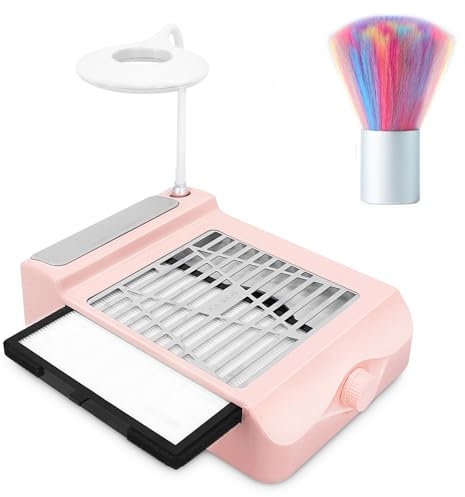 Aspirateur Ongle Professionnelle, Aspirateur Table Manucure, Puissant Onglerie Collecteur de Poussière Ventilateur Aspirateur, Aspiration Réglable (Rose)