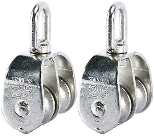 UYUME Edelstahl, Flaschenzug, Flaschenzugrolle, 2er-Pack Doppelrollenblock aus Edelstahl 304, Kran-Drehhaken, Doppelrollen-Laderolle (M25) (Size : M25)