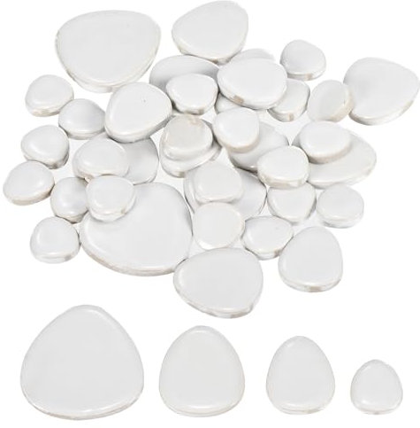 sourcing map 200g Ceramic Mosaic Tiles for Crafts Bulk, Pebble White Ceramic Tiles for Mosaic Kits Garden Stepping Stone Cup Mat