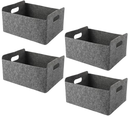 WOPPLXY 4er Set Filzkorb, 30,5 x 24 x 15 cm Filzbox, Grau Filzkorb Aufbewahrung für Schränke, Bücherregale und Schubladen