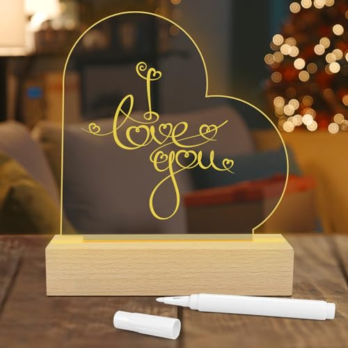 LED Kreative DIY Lampe, DIY Schreiben Löschbar Nachtlicht mit löschbarer Stift, Personalisiertes Nachtlicht, Kinder Nachttischlampe, Lampe für Geschenk zum Valentinstag, Available as Memo, Herzform