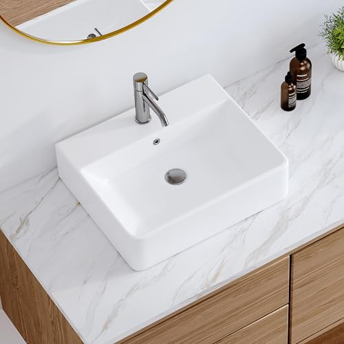 20 x 16 Bathroom Sink Vessel Rectangular, Eridanus Wall Mounted Sinks Above Counter Vanity Basin Bowl, Modern Floating Trough Washbasin for Bathroom, White Ceramic Glass Porcelain