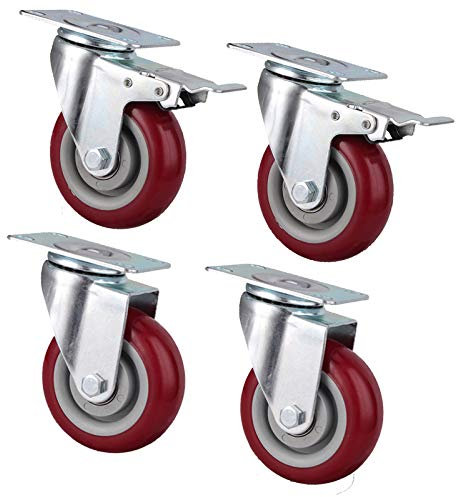 Plattenrollen Transportrollen, Lenkrollen mit Bremsen, Polyurethanrollen, 360° drehbar, Schwerlastrollen, verzinkt, Bolzen M12 (A/2 Universal +2 Bremse 125 mm)
