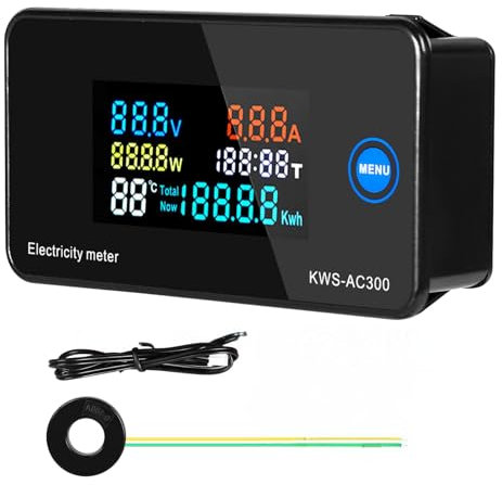 Jadeshay Voltmetro Amperometro Digitale, AC 50-300V 0-100A Contatore Energia Elettrica Wattmetro 6 in 1 Misuratore di Potenza Multifunzione con CT aperta