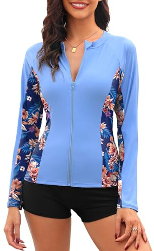 Tuopuda T Shirt Anti UV Femme Tshirt Maillot Anti UV Haut Respirant Veste Sport Outdoor Cool Pêche Randonnée Camping Voyage Décontracté Tops Protection Solaire, Bleu, L