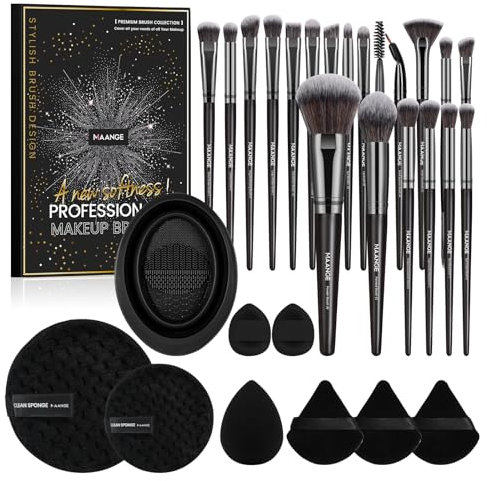 MAANGE Makeup Brushes 30 Pcs Professional Makeup Brush Set for Foundation Blending Powder Blush Concealers Eyeshadow, 5 Products Included, Black,