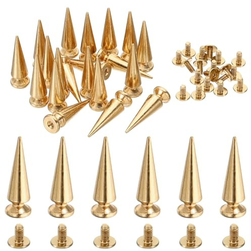 PATIKIL 29mm Tachuelas para Ropa 20 Juegos de Tachuelas y Remaches de Cuero Conos de Metal Tornillos de Tachuelas para Ropa Cuero Artesanía Zapatos Punk 10x29mm Tono Dorado