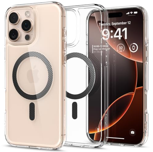Spigen Ultra Hybrid MagFit Case for iPhone 16 Pro Max, Compatible with MagSafe Accessories [Anti-Yellowing] [Military-Grade Drop Protection] - Clear Carbon Fiber