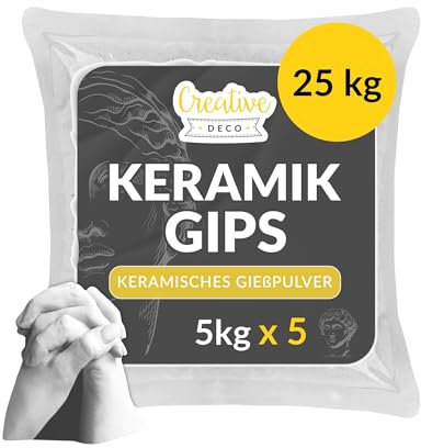 Creative Deco 25 kg Gießpulver weiß | 5 x 5 kg | Keramik Gießmasse | Gips zum Gießen | Reliefgießpulver Modelliergips | Zum Modellieren | Geruchlos