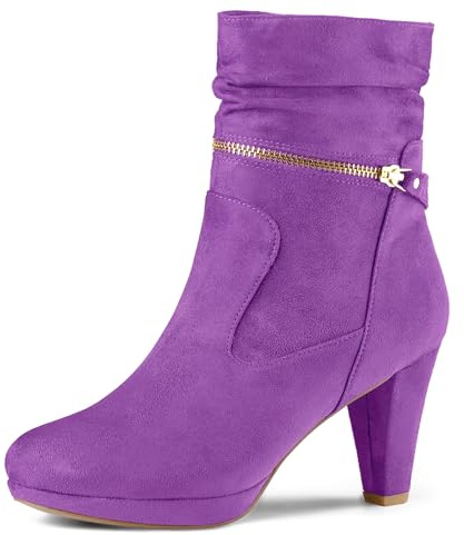 Allegra K Bottines mi-mollet à talon haut et fermeture éclair pour femme, violet, 38.5 EU