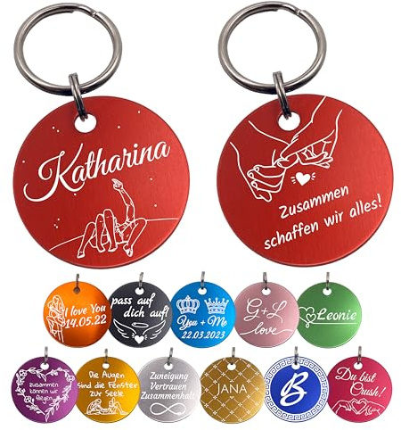 Unikat Branding Schlüsselanhänger personalisiert, 30 und 35 mm | Beidseitig graviert mit Name, Datum oder Wunschtext, Geschenk zum Jahrestag, Aluminium, Ring und Säckchen dabei