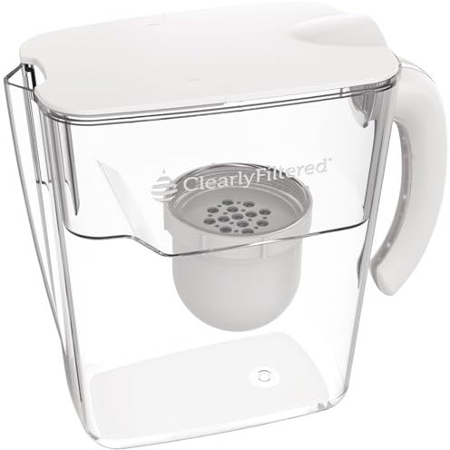 Clearly Filtered No.1 Filtered Water Pitcher/Updated Model/Targets 365+ Contaminants e.g. Fluoride Chlorine PFAS Microplastics Lead Arsenic BPA/BPS Free (Pitcher Includes 1 Filter)