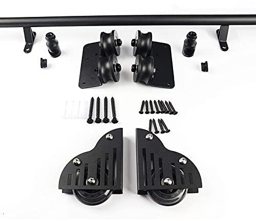 SZITW Rollende Bibliotheksleiter-Schienenhalterung, horizontale Wandmontage mit Riemenscheibe, verschiebbares Bibliotheksleiter-Hardware-Kit-System (ohne Leiter), mit Bodenrollen (Farbe: Schwarz,