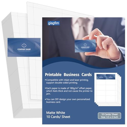 gisgfim 1500 Piece Blank Printable Business Cards 3.5 x 2inch Matte White Perforated Business Card Paper, 150 Sheets Compatible with Laser & Inkjet Printer Double-sided Printing Heavyweight