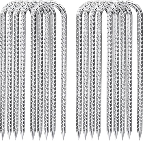 Fondlife Bodenanker,30cm Bodenpfähle,Verzinkter Stahl Bodenanker Trampolin,Bewehrungsstab Zeltheringe,Garten Pfähle,Camping Zelt Heringe. (Silber U, 10 Stück)