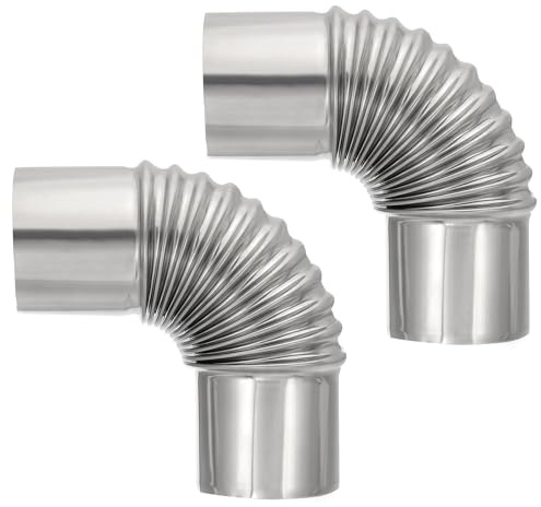 PATIKIL Tubo de estufa de 90 grados, 2 piezas de codo de 2.36 pulgadas, extensión de chimenea de acero inoxidable para tienda de campaña al aire libre, accesorios de estufa de leña, escape de