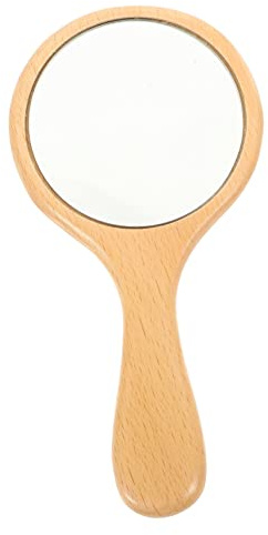 SOESFOUFU Handspiegel mit Komfortablem Griff mit Holzgriff Tragbarer Kosmetikspiegel aus Glas Einfacher Schminkspiegel für Damen für Make Up zu Hause und Unterwegs