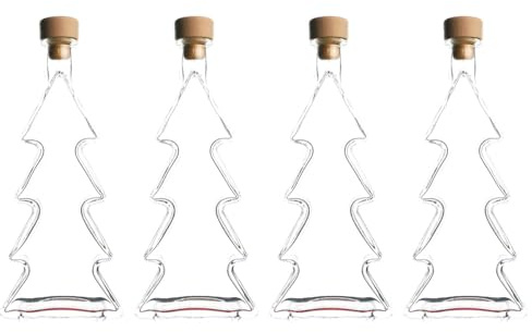 SELECTION ·1948 · ALBERTS · PREMIUM ALBERT PFÄFFLE Glasflasche 200ml Tannenbaum 4er-Set Tannenbaumflasche mit Korken VPE 4 Stück, als Dekoflasche, Weihnachtsfalsche (1)