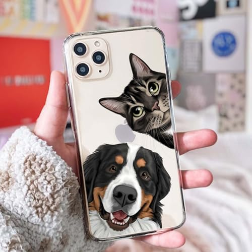 Drawelry Personalisiert Haustier Foto Telefonhülle mit Katze Hund Portrait Bild Gedruckt Transparent Mattiert Handy Schutzhülle, Kompatibel mit iPhone 11-16 Pro/Max/Plus/XR, Samsung A14-S24 Ultra (A2)