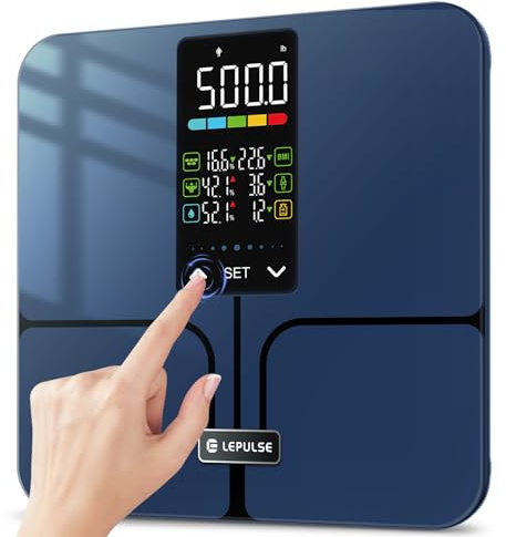 Lepulse No APP Body Fat Scale 500lb Smart Bathroom Scale with 5.44'' Large Backlit Display 8 Body Composition Analyzer, Most Accurate Digital Weight Scale for BMI Body Fat Muscle Mass