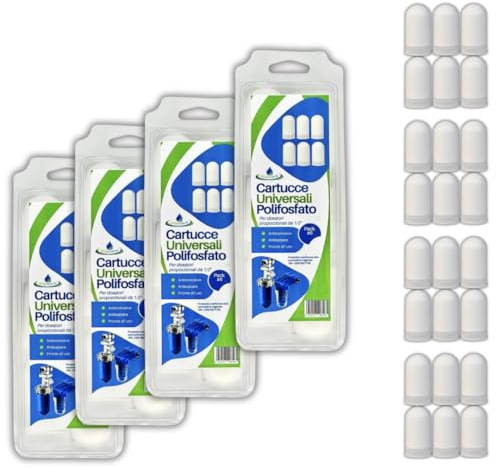 acquaverde | 24 Cartucce Universali di Polifosfato, Ricariche per Dosatori Proporzionali della Caldaia, Anticalcare, Anticorrosive, Trattamento Acque Domestiche, Pronte all'uso in Blister