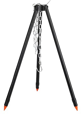 Outdoor Camping Tripod with Cast Iron Dutch Oven and Lantern Hanger