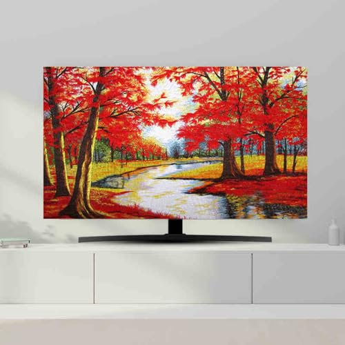 HSTANGKY TV Cover TV Dust Cover Indoor TV Protection Cover LED LCD Screen TV Cover Art Decor Desktop/Curved Surfaces Universal Monitor Cover Cloth TV Display Protectors-forest1||80（188X110cm）