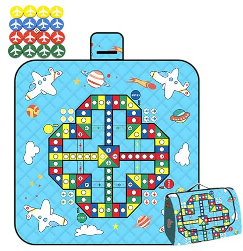 Spielteppich für den Außenbereich, wasserdicht, multifunktional, mit Schachbrett und Teilen für Gesellschaftsspiele mit der Familie, am und beim Camping