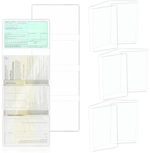 Lot De 3 Pièce 4 Poches Pochette Carte Grise et Assurance 36x13.5 cm Transparent PVC Pochette Plastique pour Carte Grise Étui Protection Protège Carte pour Documents Voiture Moto Permis Chasse