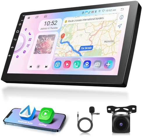 [DAB+ 8Core 4GB RAM + 64GB ROM] 2 Din CarPlay Autoradio, Motorsi 9“ Bluetooth Android Auto Stereo con Schermo, GPS Navigazione WiFi SWC FM/DSP Radio MirrorLink Touchscreen + Telecamera
