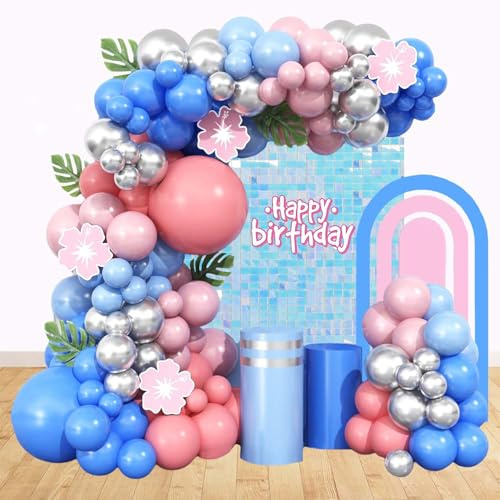Guirlande de Ballons Bleu Rose Anniversaire Décorations de Fête d'Anniversaire pour Décorations