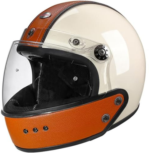 BYFHHHH Vintage-Integralhelm Für Motorradfahrer, DOT/ECE-Zugelassene Motorrad-Jethelme, Retro-Integralhelme Mit Sonnenblende, Motocross-Helme, Offroad-Integral-Halbhelm A,L=59~60CM