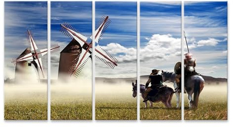 islandburner Bild auf Leinwand Don Quijote und die Windmühlen im Nebel Bilder Wandbilder Poster
