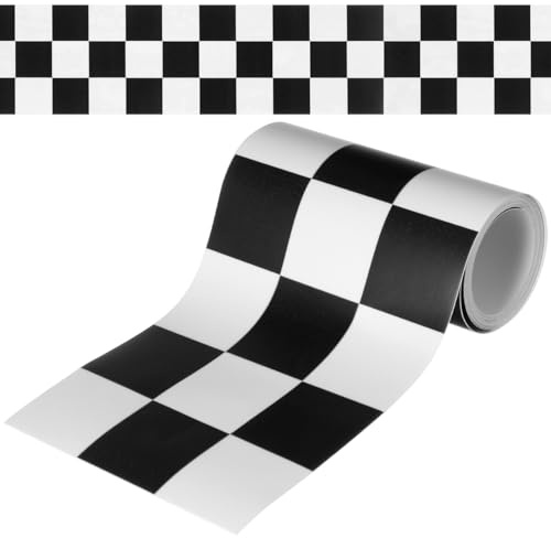Gadpiparty Wandbordüre Selbstklebend Schachbrett 2,4m x 10cm Schwarz-Weiß Mosaik Klebefolie Karo Wandtattoo Küche Fliesenaufkleber Badezimmer Vinyl Pinnwand Retro Deko Klebeband