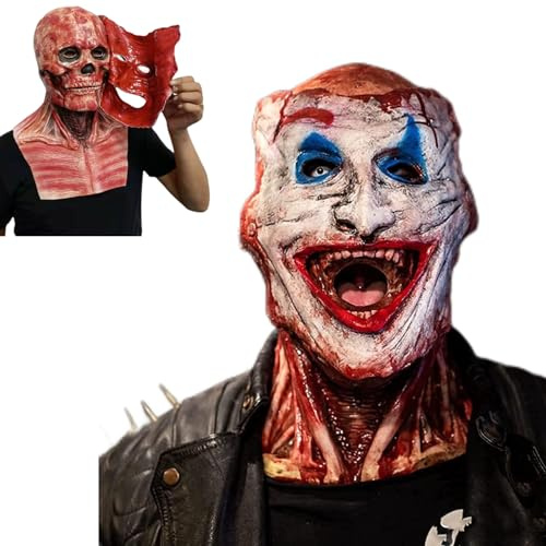 Halloween Totenkopf Maske, Doppellagige Magnetische Grusel-Clown-Masken mit Beweglichem Kiefer, Doppelgesichtsmasken für Erwachsene, Latex-Skelett-Vollkopfmaske, Gruselige Biochemische Kostümparty