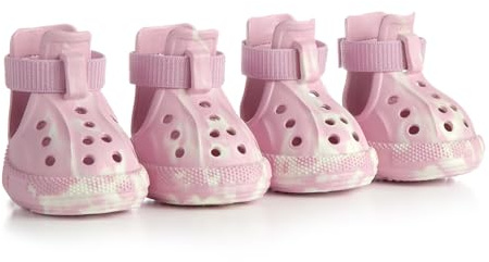 AOKOWN Dog Shoes for Hot Summer Pavement, Dog Shoes for Medium Dogs, Waterproof Dog Boots & Paw Protectors, Non-Slip Dog Rain Booties, Easy Clean Sandals for Beach Pink Size 4