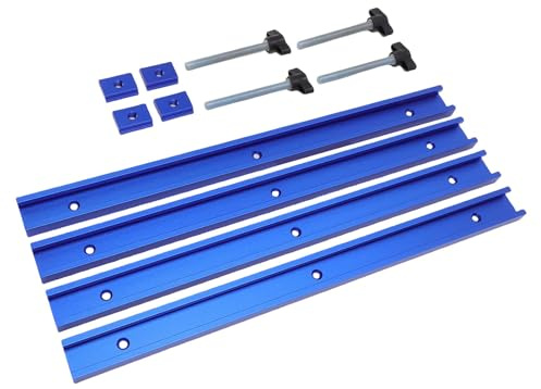 Fabater Table Saw Crosscut Sled Kit, T Slot Rail Set, Aluminum Alloy 400mm Sliding Rails and M8 Sliders, Table Saw Accessories for DIY Woodworking Projects, Blue