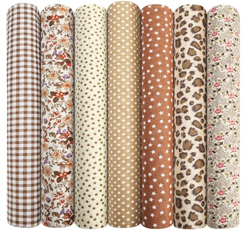 Aucuu 7 Piezas 50x50cm Diseño de Retales Algodón Telas, Tela Algodon, Telas Patchwork, Diseños Tela de Algodón Impresos, para DIY Manualidades Decoración de Costura Artesanal-Marrón