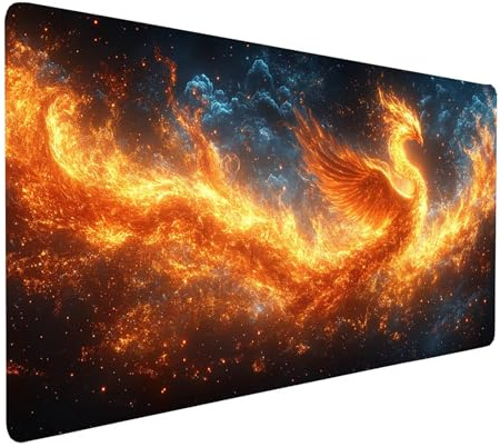 Tapis de Souris XXL 1600x800x3 mm Imperméable Phénix Tapis de Bureau Gaming pour Clavier Souris sans Fil Ordinateur Portable, Mouse Pad Flamme Bords Surpiqués Base Antidérapante, Cadeau model-2910