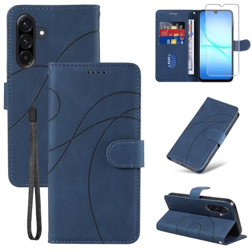 Handyhülle für Samsung Galaxy A17 4G / 5G Hülle und 1 Stück Panzerglas Schutzfolie, Premium PU Leder Flip Case Magnet Kartenfach Standfunktion Schutzhülle für Samsung Galaxy A17 - Blau