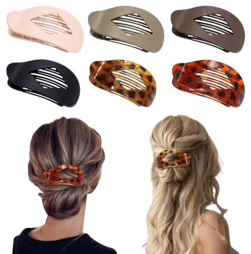 Lot de 6 Pince Plates Cheveux Femme au Design Courbé, Antidérapantes et Tenue Solide, élégantes Pince a Cheveux Plate, Idéal pour Cheveux épais et Fins pour un Usage Quotidien, le Sport, Allongé