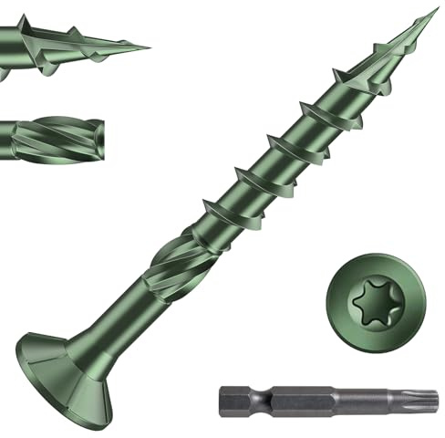 Valorada 50Pcs Decking Screws 4.2 x 38mm, Wood Screws, Outdoor Heavy-Duty Screw, Torx Drive, Green Rust Resistant Epoxy Coated with T25 Star Drive Bit