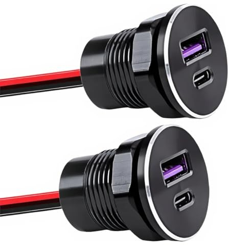 12 V USB-uttag, laddare fullaluminium, med PD3.0 och QC3.0 12 V USB-installationsuttag, biluttag för husbil, campare, bil, båt, lastbil, husvagn, dubbel port, husbil (2 st.)