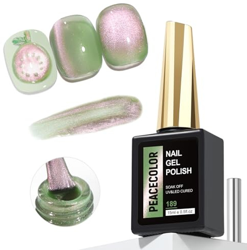 PEACECOLOR 15ML Vernis Semi Permanent Vert à Effet Rose PâLe Vernis Gel UV Semi Permanent Cat Eye Gel Nail Polish Pour Design d’Ongles IdéAl Pour DéButants et Salons