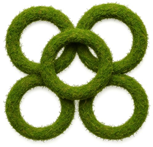 Pack of 5 Padded Moss Wreath Rings - Natural Green Bases for Crafting, Floristry & Christmas Decorations - Ideal for DIY Floral Arrangements, Table Centres & Door Wreaths (12 30cm)